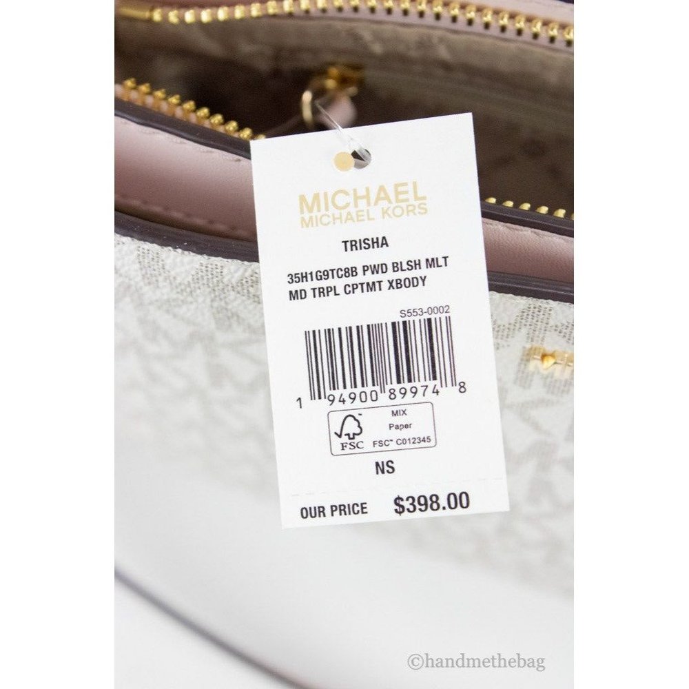 NEW Michael Kors Trisha Triple Compartment Crossbody Bag Vanilla Powder Pink PVC - Picture 6 of 13